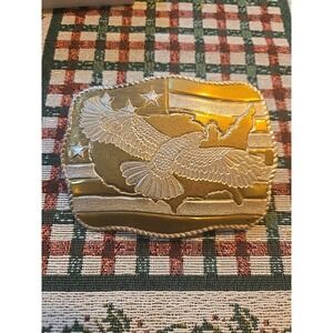 Vintage CRUMRINE Square Belt Buckle Eagle w Flag Belt Buckle